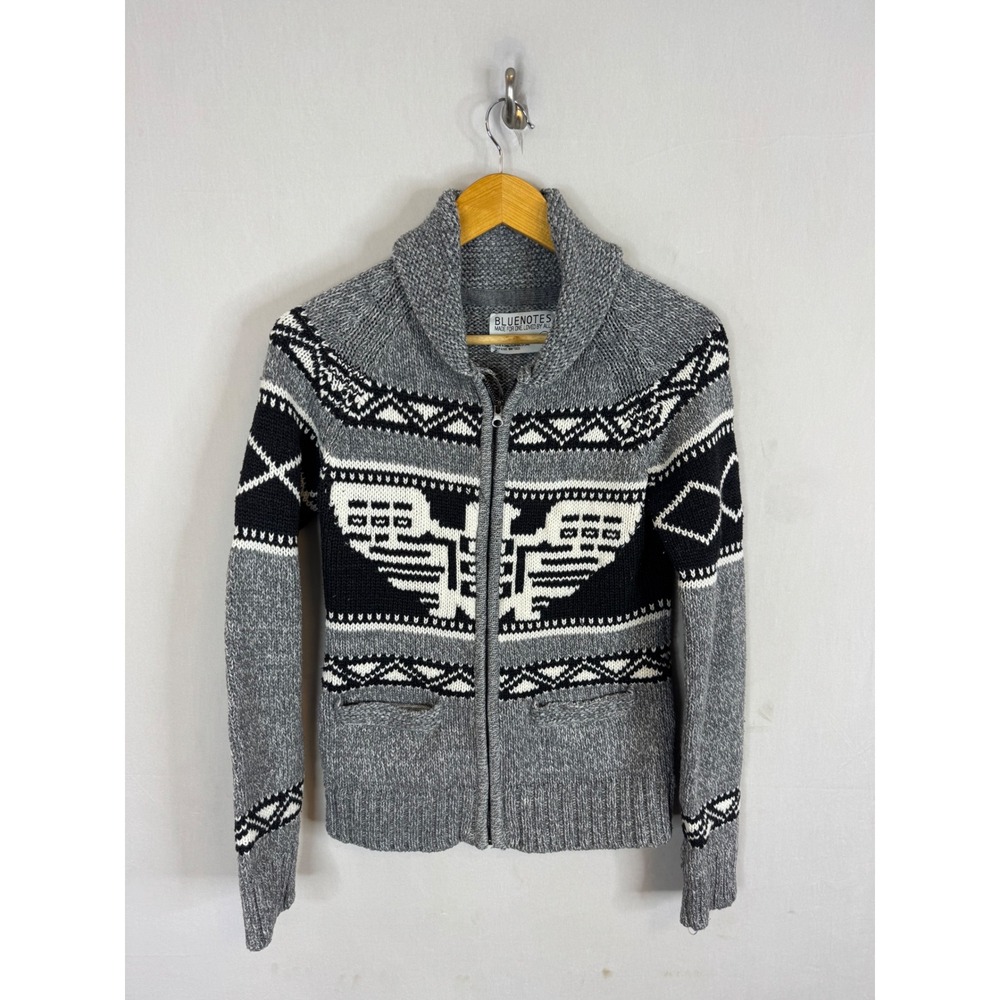 Bluenotes Women M Gray Thunderbird Full Zip Shawl Collar Cardigan Sweater